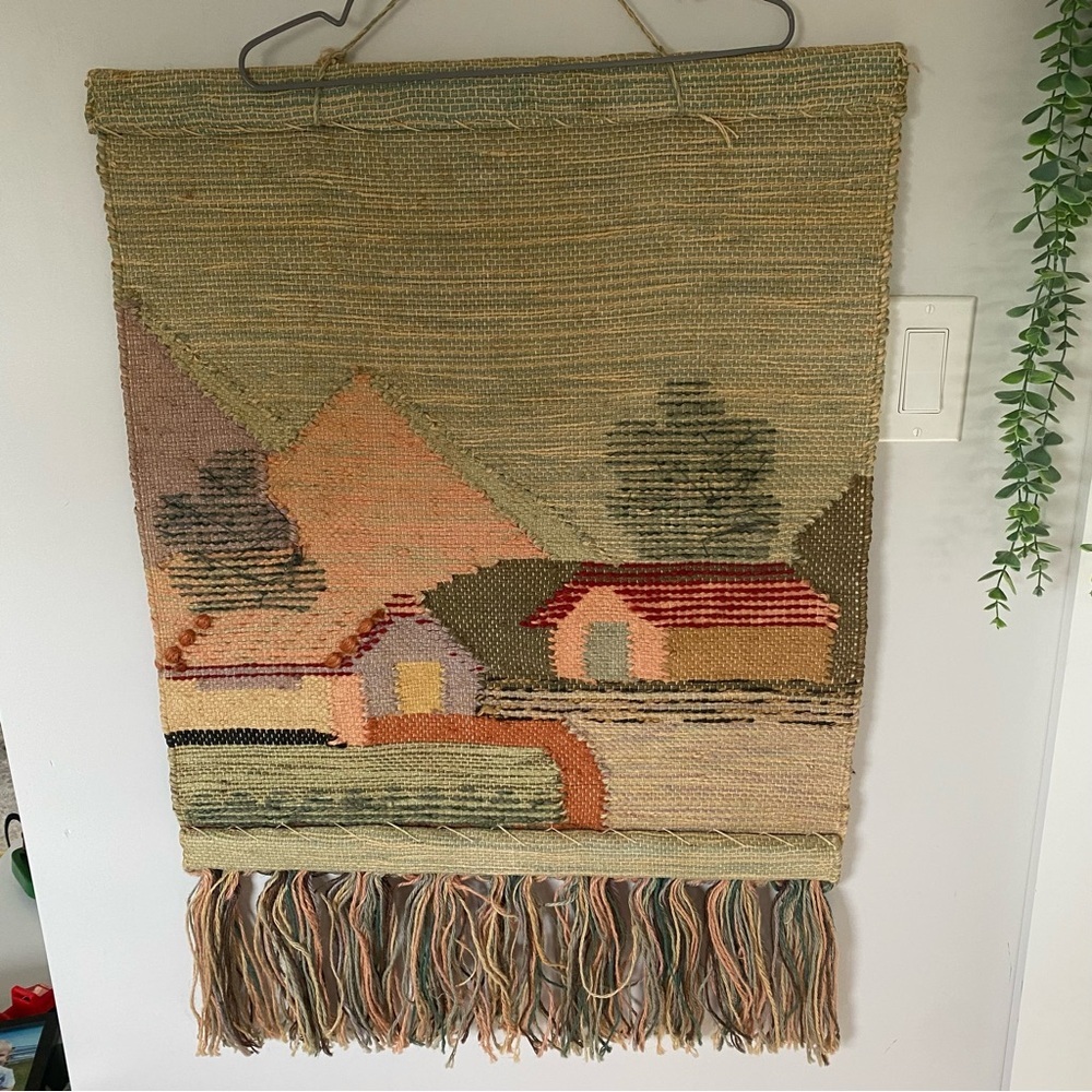 VTG 70s Mexican Wool Wall Hanging Tapestry Boho Landscape 3D Textures 22”x33” - Picture 11 of 15